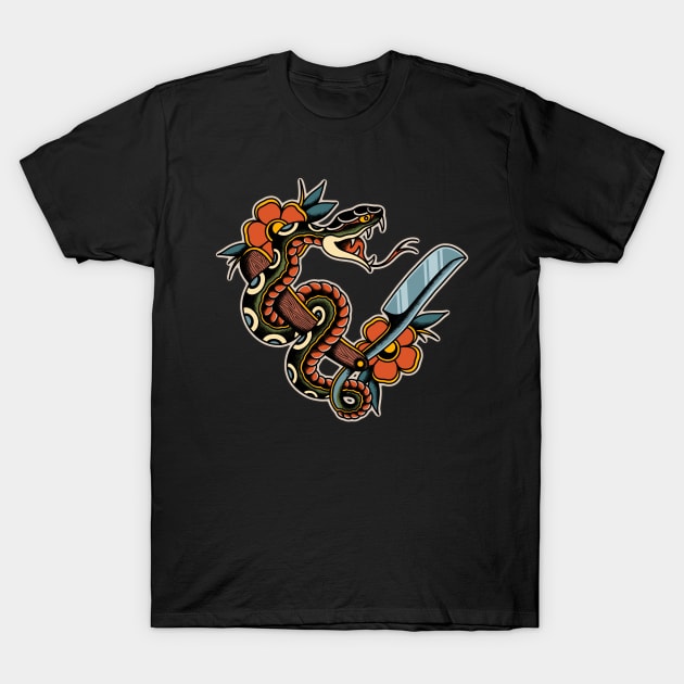 Snake & Straight Razor T-Shirt by Fredriktattooer X Mighty Things